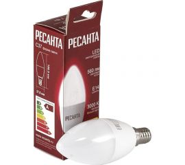 Светодиодная лампа Ресанта LL-R-C37-7W-230-3K-E14 (свеча, 7Вт, теплый, Е14) 76/1/5 