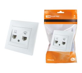 Розетка телефонная RJ11 + компьютерная RJ45, белая TDM Лама SQ1815-0019 