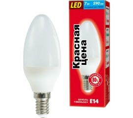 Светодиодная лампа B35 7W E14 3000K 570лм свеча матовая КРАСНАЯ ЦЕНА 4606400618256 