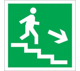 Знак е13 ""направление к эвакуационному выходу по лестнице вниз, правосторонний"" Стандарт Знак 200x200 мм, фотолюминесцентный s 2, пленка (гост 12.4.026-2015) 00-00010117 