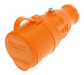 Переносная влагозащищенная розетка REXANT с крышкой, с заземлением, 16 А, IP44, каучук оранжевая 111-123 