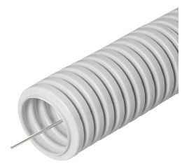 Гибкая гофрированная легкая труба ПВХ Cabeus д.20мм, с протяжкой, 100м, цвет серый FCPL-20-PVC-100-1-GY 