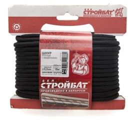 Шнур Стройбат плотный с сердечником 8 мм черный 10 м 120710 