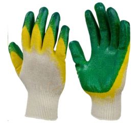 Трикотажные перчатки с 2-ым латексным обливом ООО ЛидерТекс зеленые, индивидуальная упаковка 4670070000482 