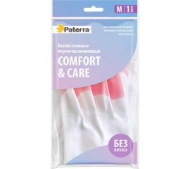 Хозяйственные, виниловые перчатки PATERRA COMFORT&CARE, усиленная зона пальцев, ПВХ, р.M 402-928 