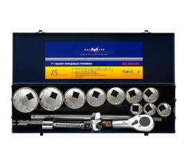 Набор торцовых головок МАСТЕР КЛЮЧ 1" 1.7/16"- 3.1/8 и принадлежностей 15 предм. метал.кейс МК560615 