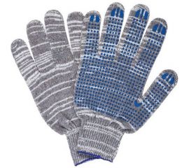 Трикотажные перчатки КОРДЛЕНД хлопок, 4-х нитка, серые, 10-й класс, M, 38-40 гр, ПВХ точка PER-00029 