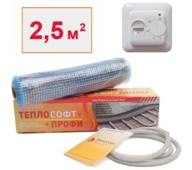 Нагревательный мат ТеплоСофт Профи 2,5м.кв. 375Вт с терморегулятором 25375 