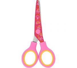 Школьные ножницы Schoolformat ПРИНЦЕССА безопасные, 130 мм., ручки пластиковые с резиновыми вставками, розовый, с принтом на лезвиях НШ-ПР 