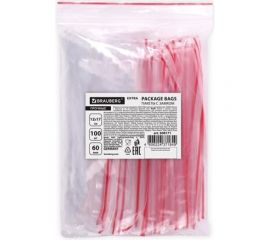 Пакеты BRAUBERG EXTRA ZIP LOCK зиплок, прочные, комплект 100 шт, 12x17 cм, ПВД, 60 мкм 608171 
