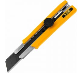 Нож DENZEL 25 мм, сменное лезвие, SK4, корпус из TPR, металлическая направляющая, винтовой фиксатор 78945 