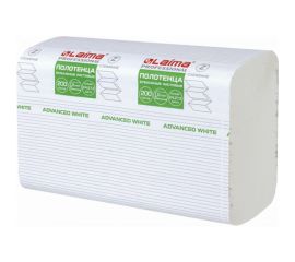 Бумажные полотенца ЛАЙМА H2 ADVANCED WHITE 200 шт, 2 слоя, белые, 240х215 мм, 20 пачек, Z-сложение 111338 