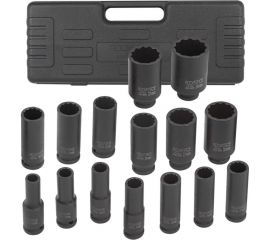 Набор головок ударных глубоких 15 предметов, 1/2"" DR, в кейсе Rockforce RF-4166D-9MPB 