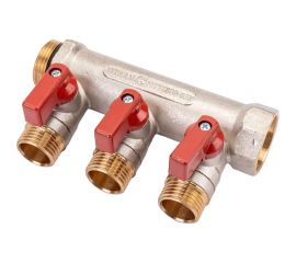 Коллектор с шаровыми кранами STOUT Smb 6210 341203 3/4"", 3 отвода 1/2"", красные ручки RG0091AACQM2BK 