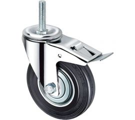 Опора колесная поворотная с тормозом (125 мм; 125 кг; болт M12; черная резина) Longway SCtb 55 