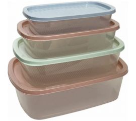 Прямоугольный контейнер для СВЧ и заморозки Умничка в наборе 4 шт 0,5+1+1,6+2,3 л пастель микс MPU8232 