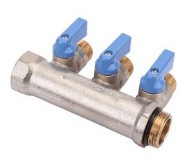 Коллектор с шаровыми кранами STOUT Smb 6211 341203 3/4"", 3 отвода 1/2"", синие ручки RG0091AACQML3R 