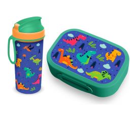 Набор ланч-бокс 0.98 л и бутылка для воды с петлей 0.4 л Пластишка зеленый, с декором 43132370951 