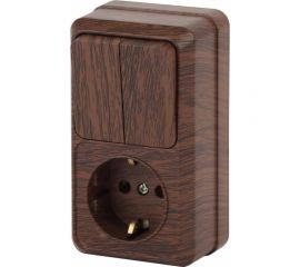 Блок: розетка с 2-ым выключателем Intro Quadro вертикальный 16А-250В, IP20, открытая установка, венге, Б0053895 