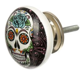 Керамическая ручка для мебели Blumen Haus Череп цвет церный, рисунок цветной 66165 