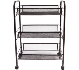 Офисно-бытовая этажерка-тележка 3 яруса, на колесах, металл, черная, 43,5х26х62,5 см BRABIX 603751 