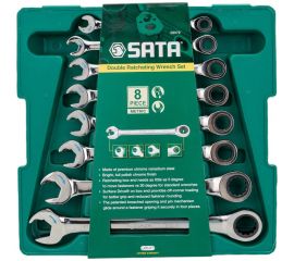 Набор комбинированных ключей с трещоткой Sata Metric пластиковый короб, 8 предметов 09079 