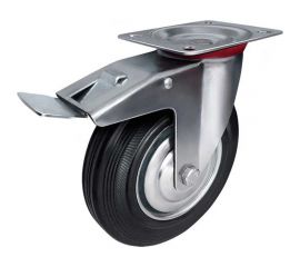 Колесо промышленное поворотное с роликовым подшипником и площадкой с тормозом D160 мм Tech Tech-Krep 148525 