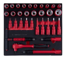 Набор торцевых диэлектрических головок с принадлежностями KING TONY 1/2"", шестигранные, 8-32 мм, ложемент, 32 предмета 9-45VE02MRV 