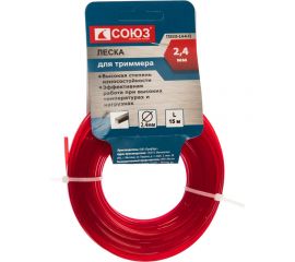 Леска для триммера (2.4 мм; 15 м; квадрат) Союз ТЛ3535-2.4-4-15 