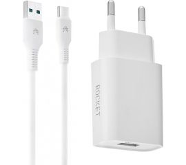 Сетевое зарядное устройство ROCKET 18W, USB-A и кабель USB-A,Type C RWCC505WH18AC-A 