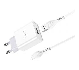 Сетевое зарядное устройство Hoco c81a asombroso 1xusb, 2.1а + usb кабель microusb, 1м (белый) 0L-00049103 