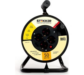 Удлинитель на катушке STEKKER Standart STD01-40-50 4 гнезда с заземлением ПВСбм 3х1, оранжевый, 16А, IP40, 50м 49391 