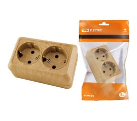 Двойная розетка TDM 2П+3 открытой установки IP20 16А 250В керамика сосна Ладога SQ1801-0413 