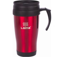 Термокружка ЛАЙМА LAIMA, 400 мл, нержавеющая сталь, пластиковая ручка, красная 605127 