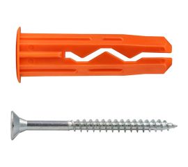 Универсальный нейлоновый дюбель ЕВРОПАРТНЕР оранжевый, multi pro, 10x40 мм, шуруп multi, потайная голова, неполная резьба, tx25, zn, 5x50 мм + бита tx, 6 шт. RB3 0142 