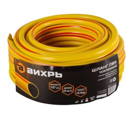 Армированный усиленный поливочный шланг Вихрь премиум, ПВХ, пищевой, трехслойный, 1/2"", 25 м, жёлтый 73/7/2/6 