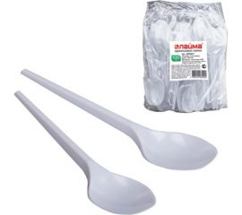 Пластиковые одноразовые столовые ложки ЛАЙМА Бюджет, комплект 100 шт, 65 мм 600947 