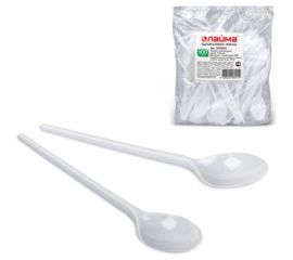 Пластиковые одноразовые чайные ложки ЛАЙМА Бюджет комплект 100 шт, 125 мм, белые 600948 