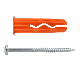 Универсальный нейлоновый дюбель ЕВРОПАРТНЕР оранжевый, multi pro, 10x40 мм, шуруп multi, полукруглая голова, неполная резьба, tx25, zn, 5x70 мм, бита tx, 6 шт. RB3 0144 