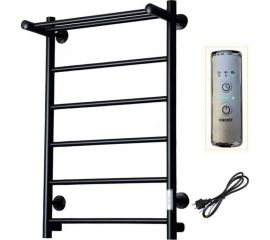 Электрический полотенцесушитель Zox ЛЦ 80x50 с полкой, 6 перекладин, прямой черный, универсальное подключение 450 Вт 549209 