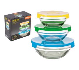 Набор стеклянных мисок Mallony INSALATO 3 шт с крышками 360/510/920мл 007178 
