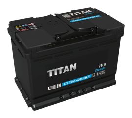 Аккумулятор TITAN CLASSIC 75.0 VL обратная полярность, 620 А, 278x175x190 мм 4607008889895 