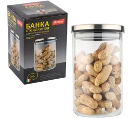 Стеклянная банка для сыпучих продуктов Mallony OCEANO с крышкой из нержавеющей стали объем 0.6 л 004461 