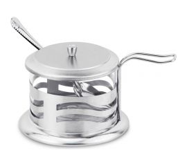 Сахарница Mallony DOLCE с крышкой и ложечкой объем 250 мл стекло в корпусе из нержавеющей стали волна 005489 