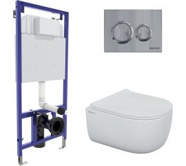 Комплект для монтажа подвесного унитаза Berges: инсталляция novum525, кнопка o3 хром глянец, унитаз ego rimless, сиденье дюропласт okus slim so, микролифт, быстросъем 043249 