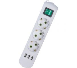 Колодка Lezard LETITIA с заземлением 3 входа с выключателем c USB разъёмом 721-0300-302U 