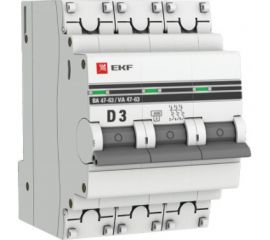 Автоматический выключатель EKF PROxima ВА 47-63, 3P, 3А, 4,5kA SQmcb4763-3-03D-pro 