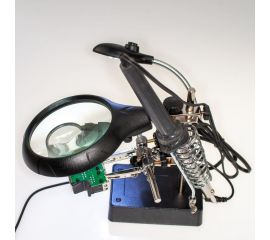 Набор для пайки 0: Паяльник 60вт., подставка, флюс, канифоль, кислота, припой, лупа третья рука, подсветка Pro Legend PL4437_60 