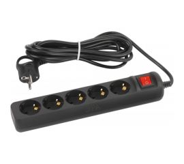 Электрический удлинитель ЭРА UX5es5mB с заземлением, с выключателем, 5 розеток 5 м, ПВС 3x0,75мм2, 10А, черный Б0057732 