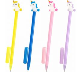 Шариковая ручка ЮНЛАНДИЯ Единорог с топпером, корпус ассорти, синяя, узел 0.7 мм 143805 